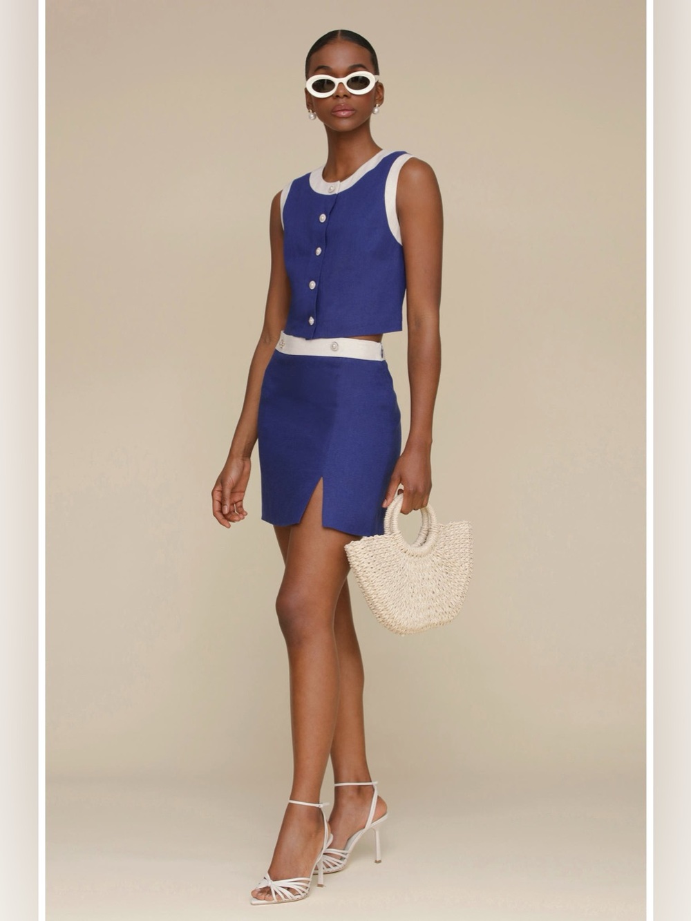 Avec Les Filles Colorblock Crop Vest & Mini Skirt with Cream Trim